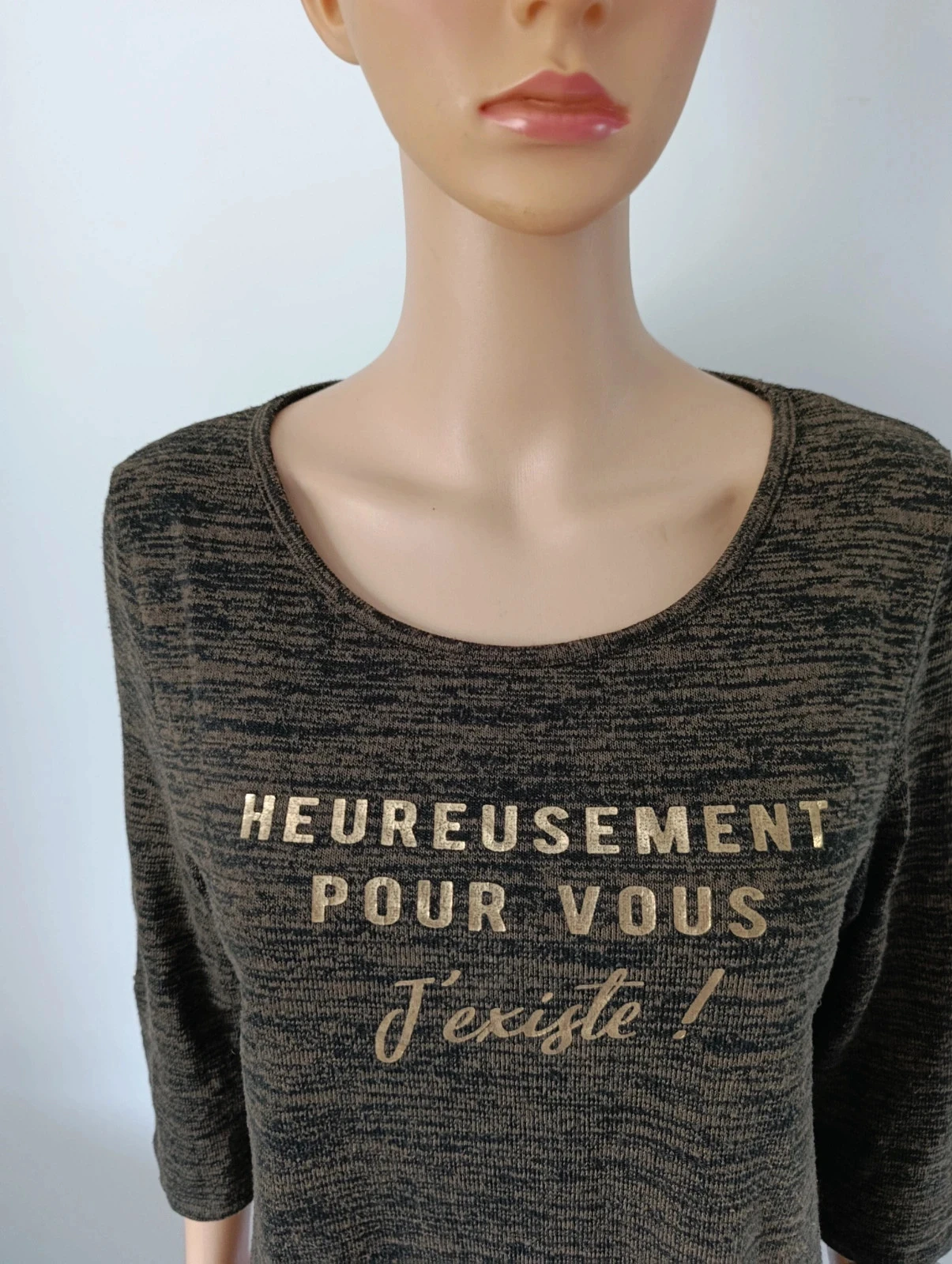 T-shirt La Halle femme L marron chiné manches 3/4 inscription dorée – photo 6